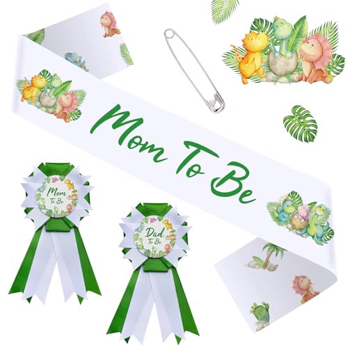 OWWOPATS Dinosaur Mom to Be Sash Baby Shower Decorations Hatching Soon Mommy to Be Sash Dad to Be Corsage Set Dino Baby Shower Decorations Gift for Pregnant Mommy
