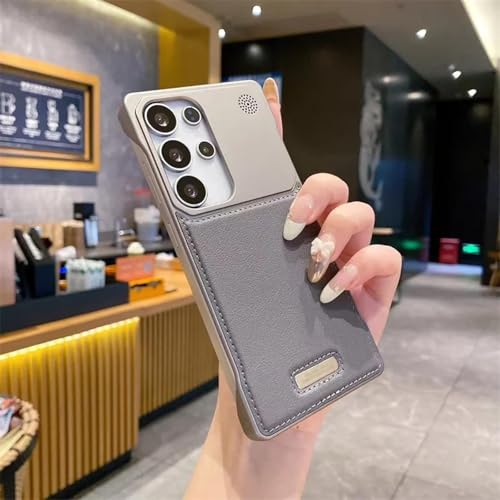 Coque cuir Galaxy S25 avec cadre magnétique et bordure antichoc gris