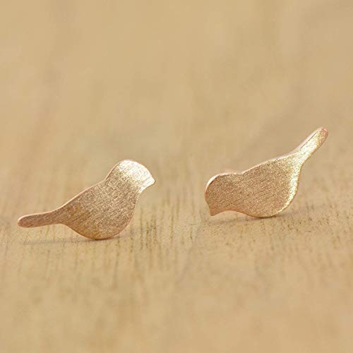 Joseph Brothers Sterling Silver Cute Birds Studs Earrings For Women, Rose Gold Plated #TOP1