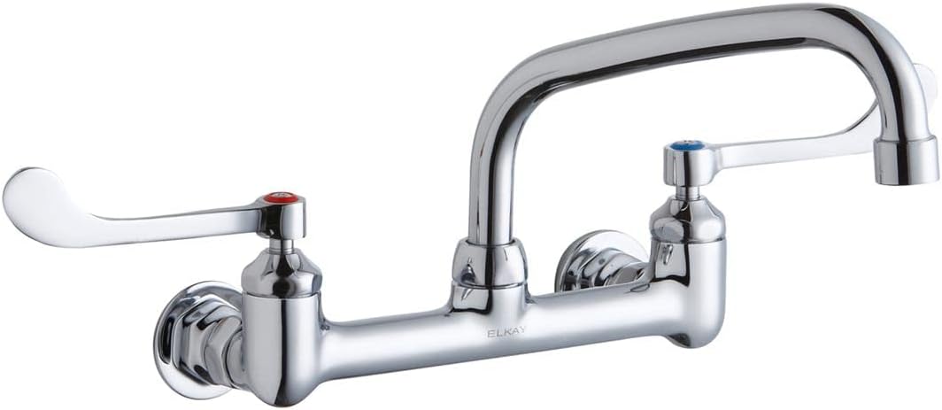 Elkay Foodservice 8" Centerset Wall Mount Faucet with 8" Arc Tube Spout 4" Wristblade Handles 1/2in Offset Inlets,LK940AT08T4H,Stainless Steel