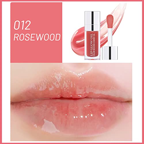 Amazfly Hydrating Lip Oil, Plumping Lip Gloss Tinted Lip Balm Lip Care Transparent Toot Lip Oil, Long Lasting Nourishing Lip Glow Oil Non-Sticky Big Brush Head Glitter Shine Primer Lip Tint (12Rosewood&15Cherry Red) #TOP1