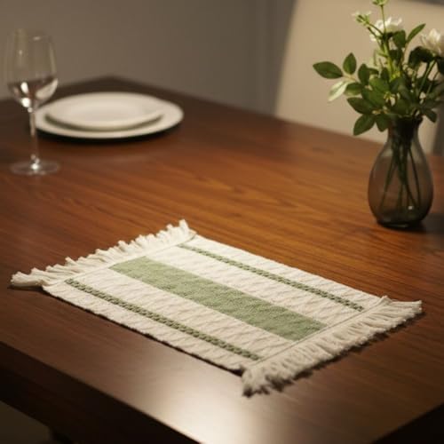 Image of HomeCloud Croshia Woven Table placemat - Heat Resistant, Washable Table Decoration for Dining, Office, Kitchen, Hotel, and Home (Rec White Green, Set of 6)