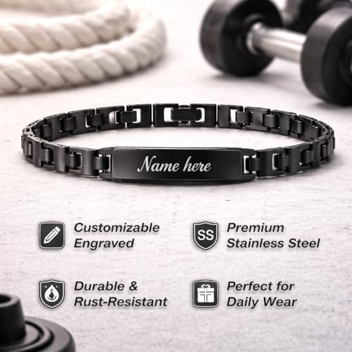 Image of Personalized Bracelet For Men - Adjustable Name Engraved Stainless Steel Bracelet Custom Gift for Him