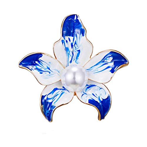 Broche fleur bleue anti-glisse en alliage et perle pour fixer un bouquet de mariée