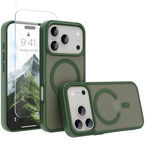 Image of Magnetic for iPhone 17 Pro Phone Case, [Compatible with MagSafe], Screen Protector X1, [Military Grade Drop Protection],Matte Finish,Slim,Shockproof,Protective (Green, iPhone 17 Pro)