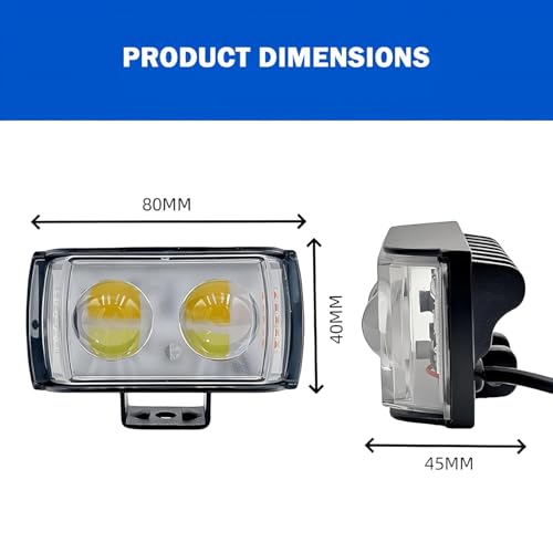 Image of 45W LED Spot Beam Fog Light with Metal Body ? Dual Lens Projector Lamp for Motorcycles, Scooty, Bikes, and Cars (12-24V, Pack of 2 with Switch, Multicolour)