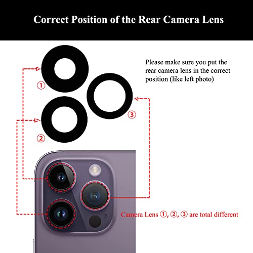 LOZOP OEM Rear Camera Lens Glass Replacement with Adhesive Pre-Installed Compatible for iPhone 14 Pro / 14 Pro Max (3 Pieces/Set) with Repair Tools and Installation Manual