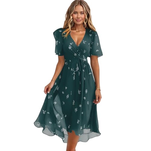 Spring Summer Chiffon Midi Dresses for Women 2025 Elegant Classy Wedding Guest Floral Formal Cocktail Prom Dress