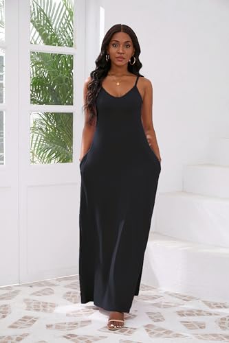 Image of vunahzma Womens Casual Fashion Sleeveless Plus Size Loose Long Sexy Maxi Dress with Pockets