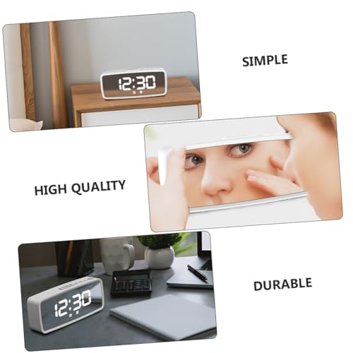 Veemoon 小型電子目覚まし時計 多機能卓上クロック 置時計 省スペース設計 実用的なメイクミラー付き 家やオフィス用シンプルデザイン
