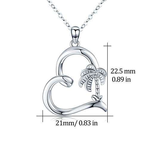 Medwise S925 Sterling Silver Summer Palm Tree Necklace Pendant Beach Necklace Jewelry For Women Heart Coconut Areca Tree Necklace Gifts #TOP3
