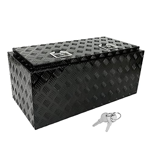TYFYB 36"X18"X16"Heavy Duty Black Aluminum 5 Bar Tread Tool Box Truck Trailer Underbody Storage+Locks With T-Handle Latch Key