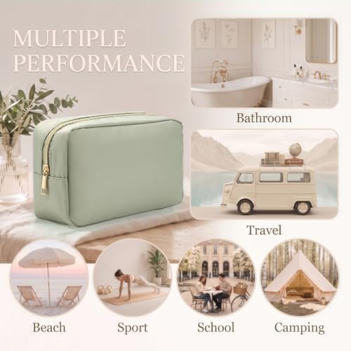 Sweetude Green Nylon Makeup Bag Large Travel Cosmetic Bag Pouch Essentials Cute Makeup Organizer Storage Purse for Birthday Wedding Graduation Gifts — view 6