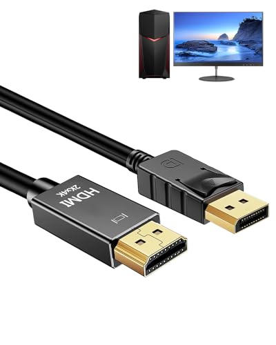 4k Displayport to HDMI 1.8m Cable, [gold-Plated Connectors, Aluminium Shell] Nylon Braided Dp Computer to HDMI Lead for Multi-screen,Compatible for Lenovo, Dell, Hp, Asus and Other Brand