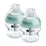Tommee Tippee Advanced Anti-Colic 5 oz BPA Free Baby Bottles, Newborn 0+ Months, Slow Flow Breast-Like Nipple, Unique Design Keeps Air Away from Milk and Baby, Clear, Pack of 2