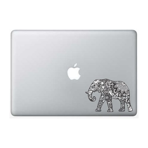 Flower Elephant Black and White - 5 Inch - Apple Macbook Laptop Decal