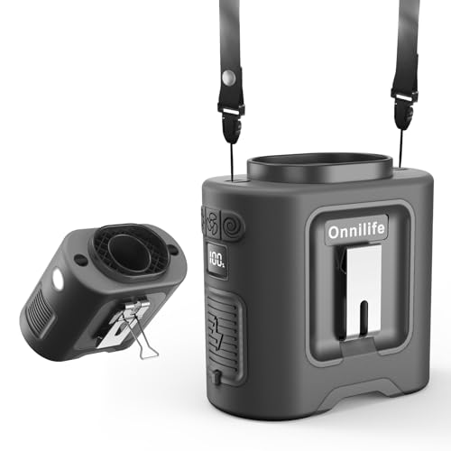 Onnilife 14500mAh Portable Waist Clip Fan, Wearable Belt Personal Fan with Flashlight, Hands Free Hanging Neck Fan with 5 Speeds 14600RPM Strong Airflow for Camping, Outdoor, Jobsite (Black)