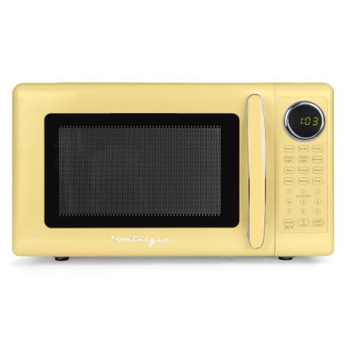 Image of Nostalgia Modern Retro Compact Countertop Microwave Oven - 0.7 Cu. Ft. - 700-Watts with LED Digital Display - Child Lock - Easy Clean Interior - Yellow