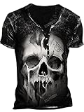 Basic Shirt Herren Trend Persönlichkeit Druck T-Shirt Stretch Slim Fit Langarm/Kurzarm Casual T-Shirt Herren Rundhals Knopfleiste Frühling Sommer Sportshirt Herren TD-18 L