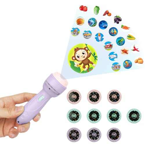 HOTUT Kinder Projektor Taschenlampe,Kinder Geschichte Taschenlampe,Diashow Beamer Spielzeuge mit 18 Scheiben,80 Bilder,Cartoon-Kinderprojektor-Taschenlampe für Jungs und Mädchen