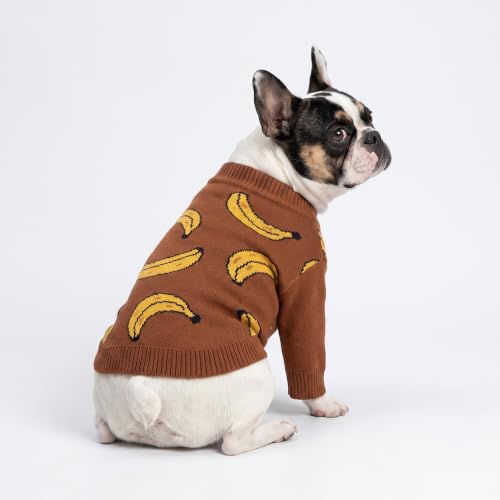 Image of Fitwarm Banana Dog Sweater, Thermal Dog Winter Clothes for Small Dogs Boy Girl, Pet Outfit, Brown, Yellow, Medium