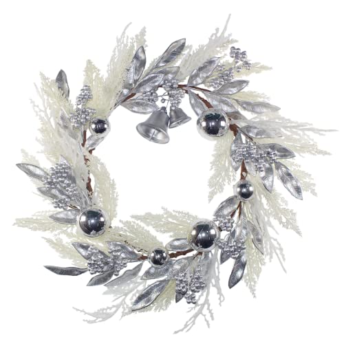 Binfen 19 Inch Silver Wreath With Glittered Berries And Leaves For Indoor And Outdoor Daily Decoration #TOP27