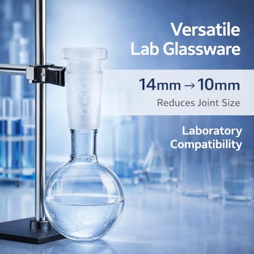 Image of Terporium Borosilicate Glass Reduction Adapter (Single) | Laboratory Glassware Connector | 14mm Male to 10mm Female Scientific Glass Adapter Lab Glassware | Clear