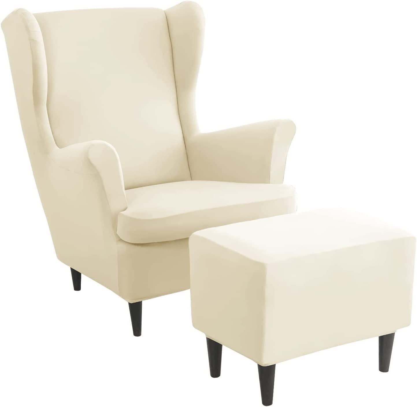 Aqigr #2 Stretch Wing Chair Cover Set, 2 Piece Wing Chair Slipcover With Ottoman Cover Wingback Chair Cover Jacquard Wingback Chair Slipcover Footstool Protector Covers For Dogs (Color : )