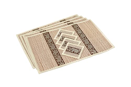 Cccollections Hand-Woven Table Placemats & Coasters Set for Everyday Dining, Large St White
