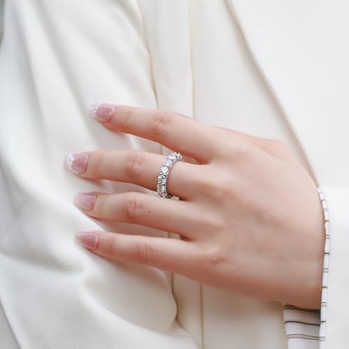 WES Wedding Band Ring for Women, 5.3cttw D Color VVS1 Lab Created Moissanite Ring,Round Cut Sterling Silver Moissanite Eternity Ring, Anniversary Engagement Stackable Rings3