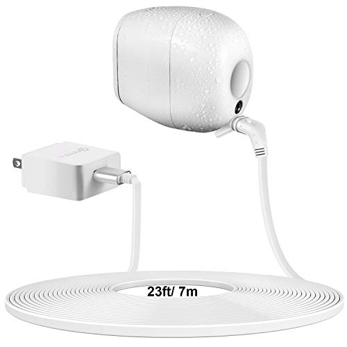 Frienda 23 ft/ 7 m Weatherproof Flat Power Cable with Power Adapter Compatible with Arlo Pro,Arlo Pro 2, No Need to Charge The Batteries (White)