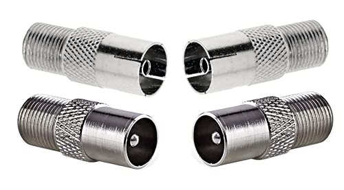 ASCL 4 x Adaptors 2 x F Socket to Coax Plug Male 2 x Coax Socket Female TV Aerial Connector for Cable Lead