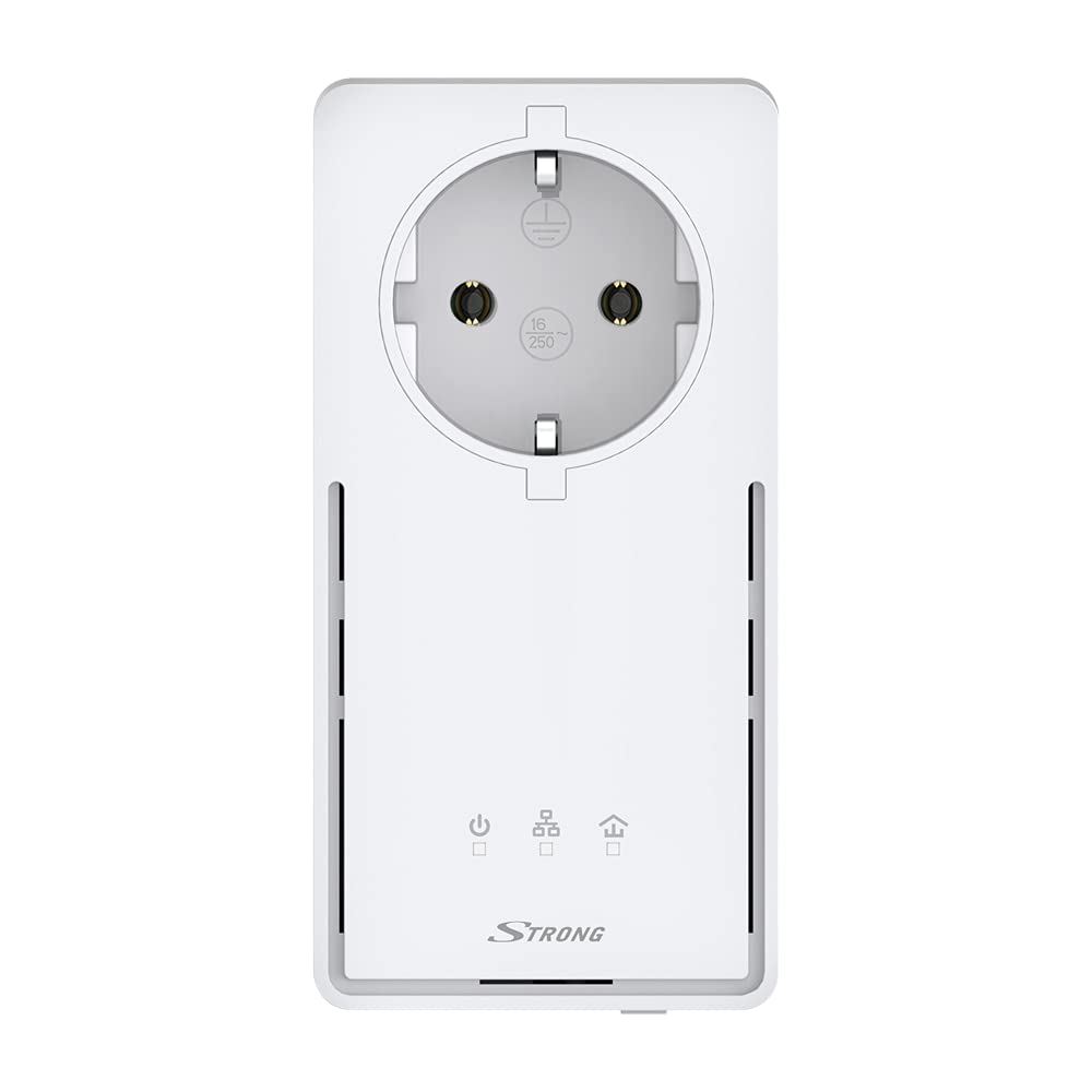 Strong - Kit Powerline 2000 Duo EU - 2 adaptateurs Powerline - 2000 Mbps, accès Internet Rapide - Prise intégrée - Portée de 300 m - pour IPTV, Streaming HD, Jeux - Connexion LAN - Blanc