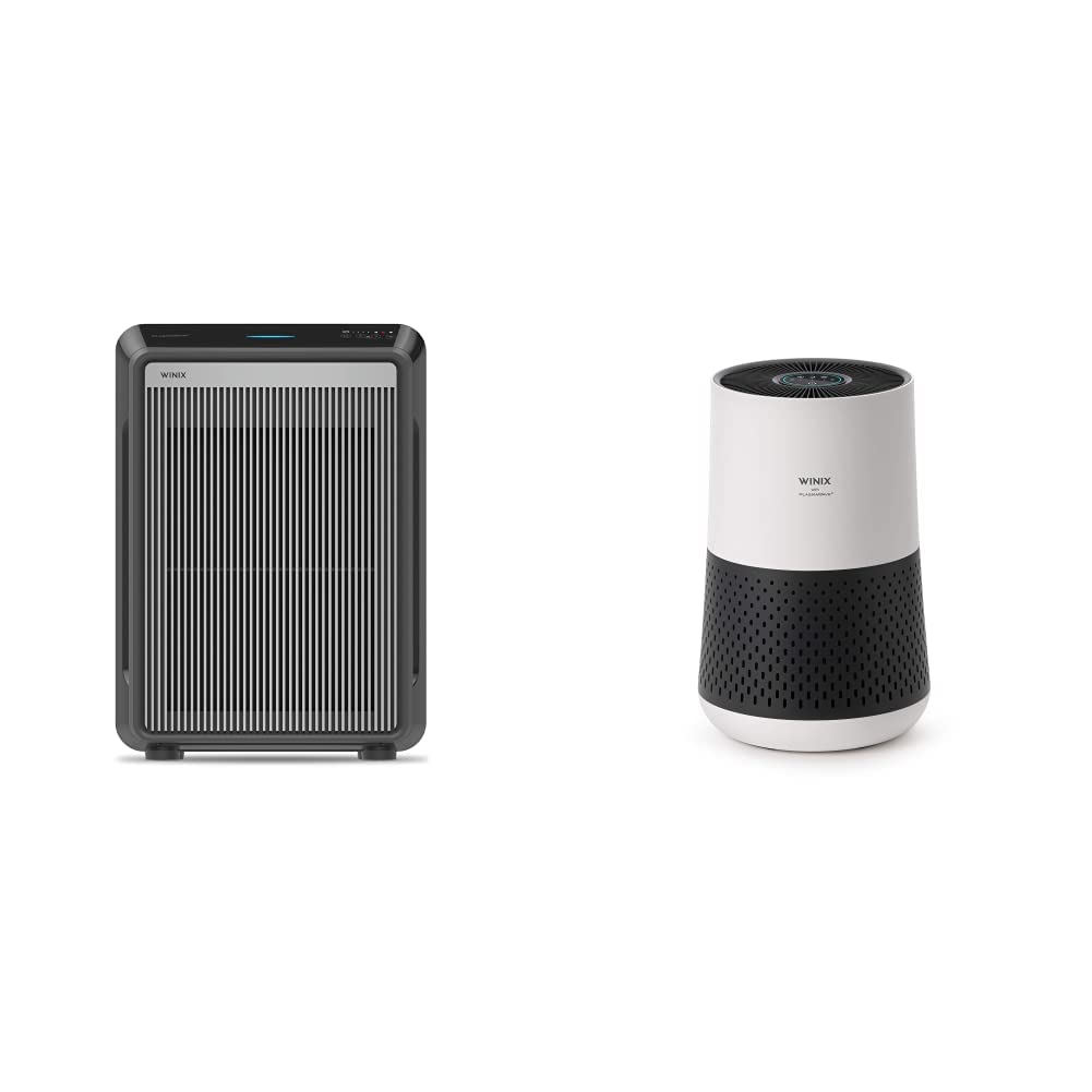 Winix9800 4-Stage True Hepa Air Purifier with WiFi and PlasmaWave, 500 Sq Ft & A231 Tower H13 True HEPA 4-Stage Air Purifier, White and Charcoal Grey Small