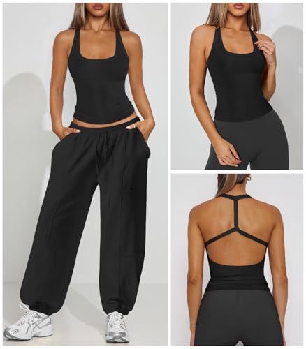 Halter Workout Tops for Women Racerback Ribbed Fitted Tank Tops Scoop Neck Split-Back Shirts for Yoga Athletic Sport3