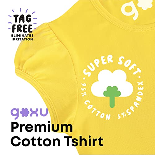 Goxu Girls' Puff Short Sleeve Cotton Solid T-Shirts Tops, Crewneck Comfort Silky Soft Cotton Basic Layering Tees, Ages 5-12 (As1, Numeric, Numeric_5, Numeric_6, Regular, Yellow) #TOP1