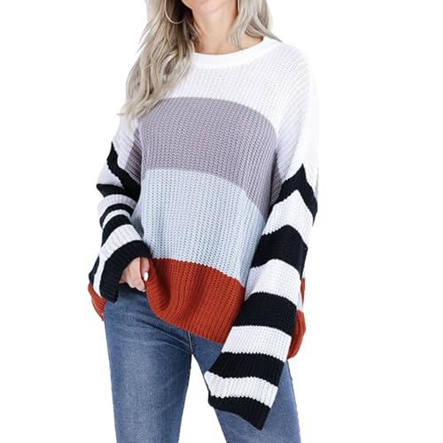 Womens Sweaters Striped Fall Winter Outfits 2025 Crewneck Long Sleeve