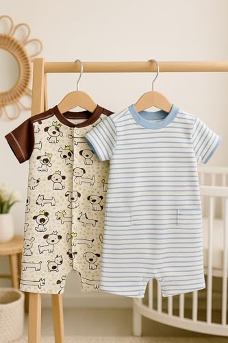 Image of TuddyBuddy 100% Cotton Romper /Jumpsuit /Bodysuit Set for Baby (Pack of 2 Playsuits)