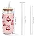 Mason Life Cherries Bows Glass Cups, 2Pcs 18OZ Cherry Decor Iced Coffee Cups, Coquette Cute Tumbler, Valentines Day Gift, Pink Preppy Stuff for Teen Girls, Birthday Gift for Women Her