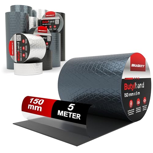 Nastro adesivo impermeabile Butylband | 150mm*5m Antracite di alta qualità autoadesivo con lamina di alluminio | Nastro butilico resistente all'invecchiamento, resistente alla corrosione, resistente