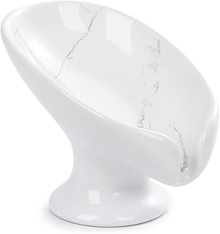 Small Soap Dish, Self Draining Bar Soap Holder for Bathroom Sink, Leaf Shaped Drainage Ceramic with Marble-Pattern Finish, Decorative Soap Dish, No Suction Cup, ANTIS'S HOME