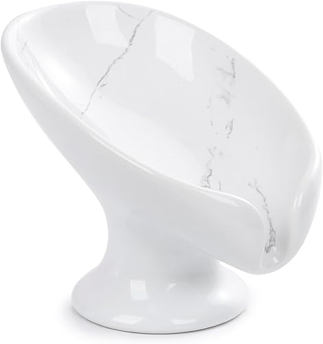 Miniatura 10 de Jabonera con forma de hoja autodrenante, jabonera de cerámica moteada para baño y ducha, fácil de limpiar, mantiene el jabón seco, ANTIS'S HOME