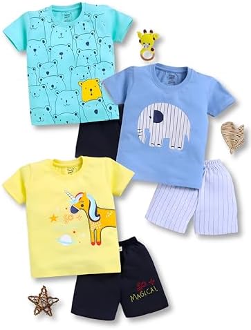 Toonyport Boys Summer 3 Pack Of T-shirts and Shorts Combo Set (Multicolor)