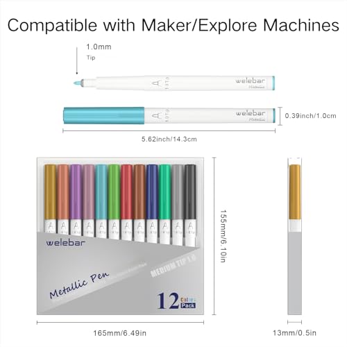 Image of 12 Pack Metallic Pen Set, Compatible with Cricut Maker 3 /Maker 4 /Maker /Explore 3 /4 /5 /Air 2 /Air, Metallic Ink Markers for Writing, Drawing, Invitations, Envelope, DIY Crafts