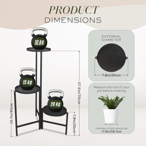 Image of 3-Tier Foldable Metal Plant Stand for Indoor & Outdoor | Heavy Duty Iron Flower Pot Stand | Corner Plant Holder Rack | Powder Coated Finish | Balcony, Living Room, Patio & Garden | (Black 3 Plate)