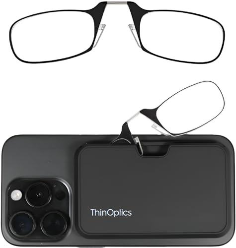 ThinOptics Lesebrille + Schwarzes Universal-Hartschalenetui, Schwarzes Brillengestell +1,00 Dioptrien