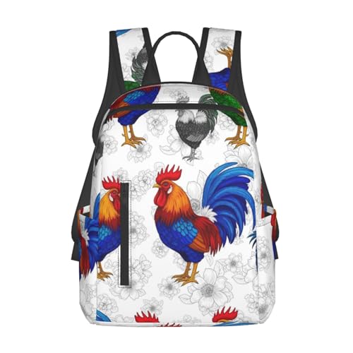 Lightweight Casual Sports Backpack for Men Women, Travel Bag Outdoor Adventure, Rooster Chicken Daypack Rucksack