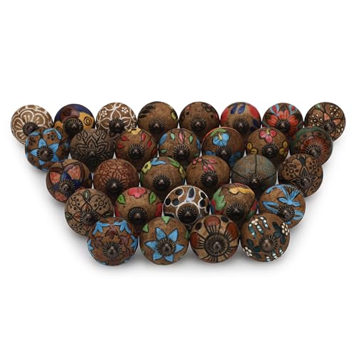 Image of Craft Trade Ceramic Wardrobe Knobs for Drawers Furniture Desk Wardrobe Kitchen Cabinet Dresser and Cupboard Vintage Assorted Decorative Knob - Pack of 30, Dusty Brown