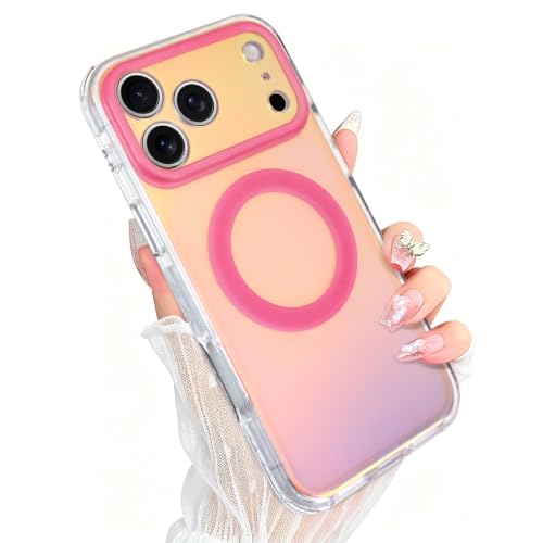 KANGHAR Iridescent Case for iPhone 17 Pro Max Women Men,Laser Pink