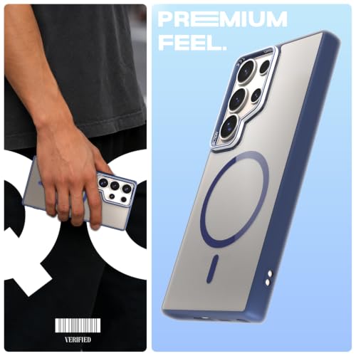 Image of Pikkme Back Cover for Samsung Galaxy S24 Ultra 5G | Shockproof | Mag-Safe Compatible | Hard Transparent Back | Premium Raised Camera Protection | Bumper Case (Blue Mag-Safe)